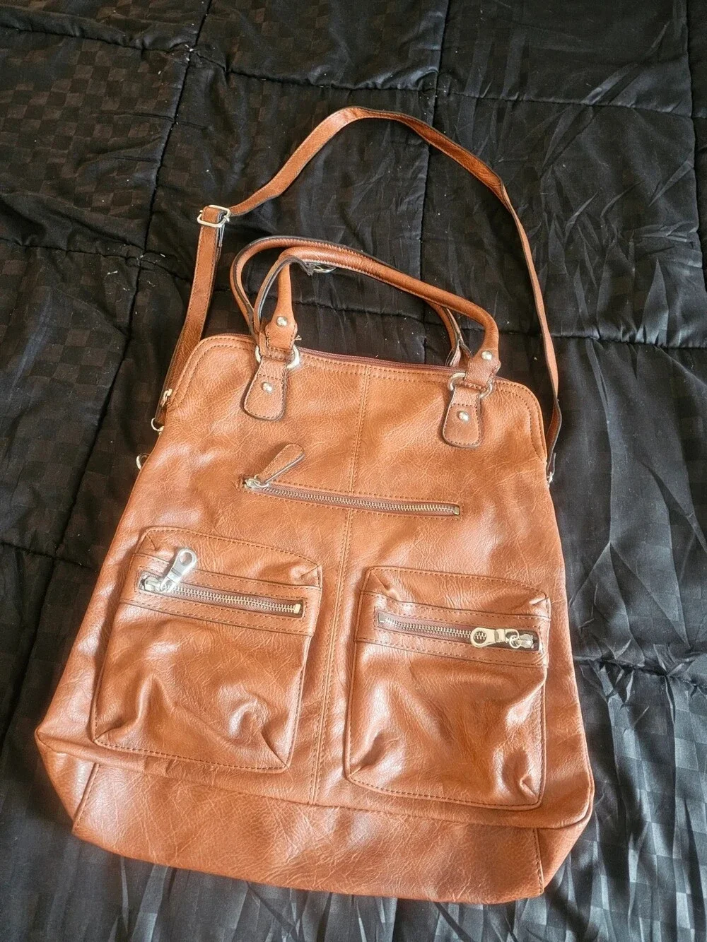Style & Co Brown Vegan Leather Multi-Pocket Shoulder Bag Crossbody